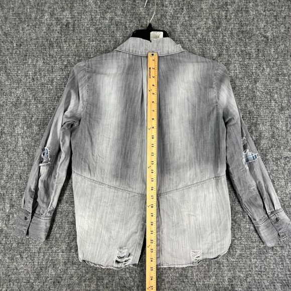 Cloth & Stone Shirt Womens Small Gray Distressed Worn Trashed Button Front - Picture 9 of 11